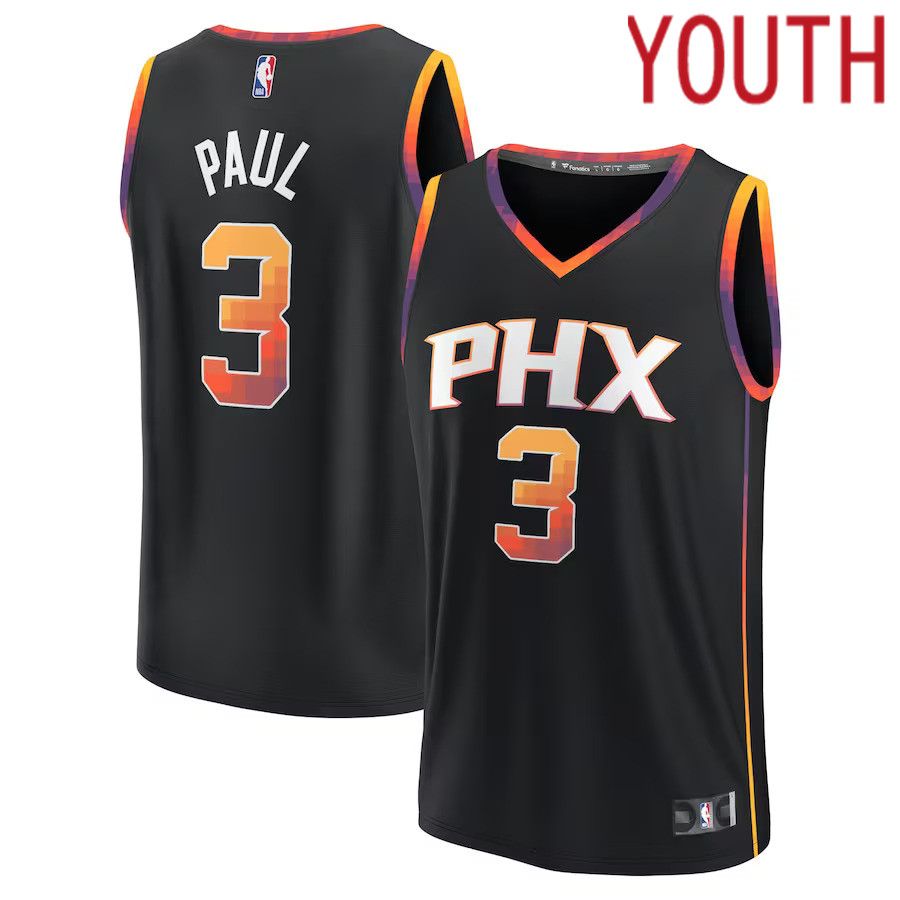 Youth Phoenix Suns 3 Chris Paul Fanatics Branded Black 2021-22 Fast Break Player NBA Jersey